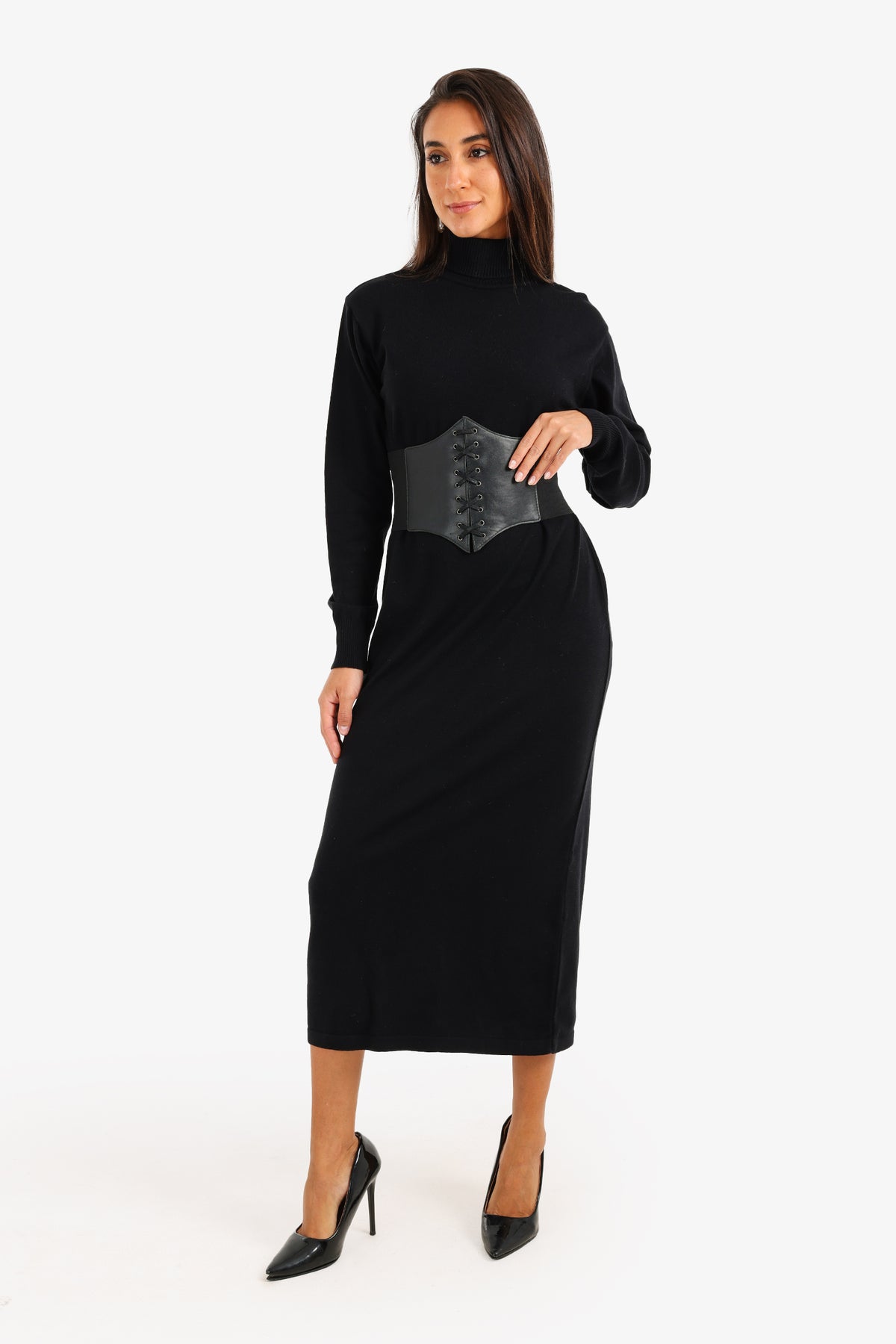 Knit Turtle Neck Midi Dress