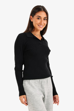 Ribbed Pullover with Collar