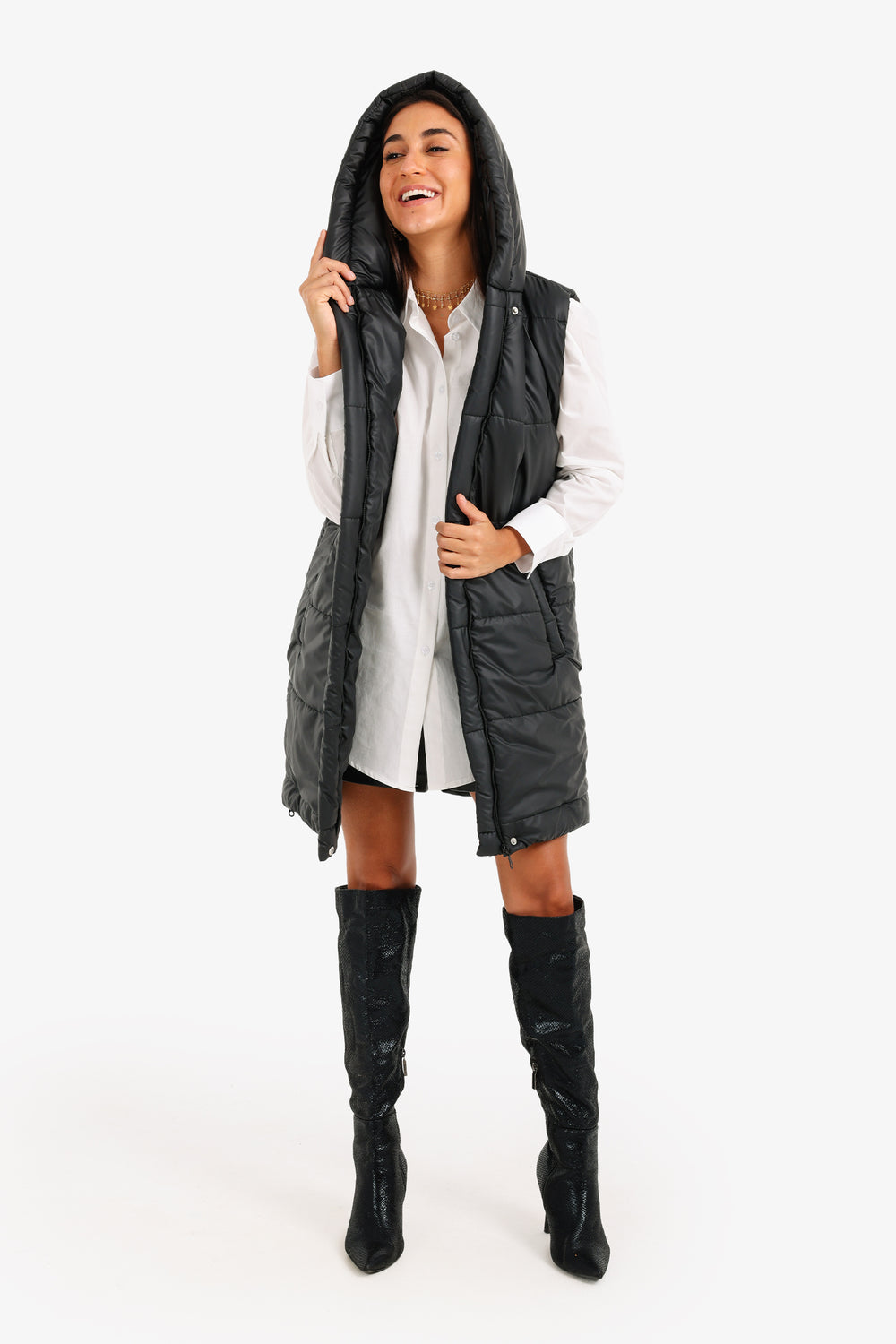 Hooded Long Puffer Vest