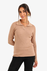 Ribbed Pullover with Collar