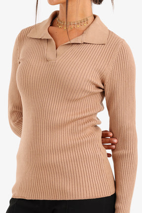 Ribbed Pullover with Collar