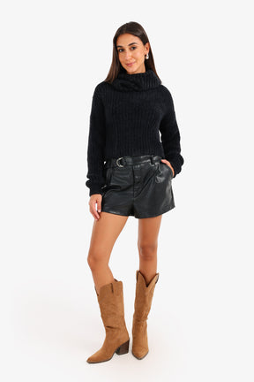 Cropped Cowl Neck Pullover