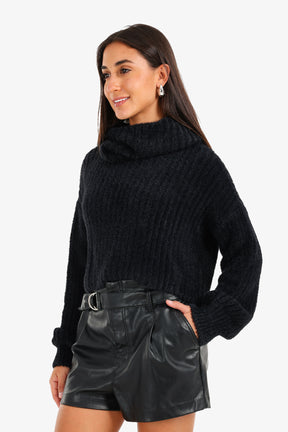 Cropped Cowl Neck Pullover