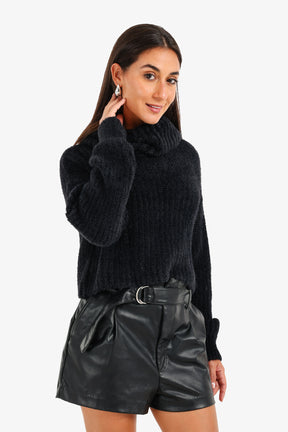 Cropped Cowl Neck Pullover