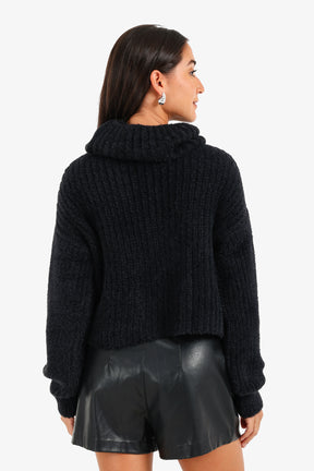 Cropped Cowl Neck Pullover