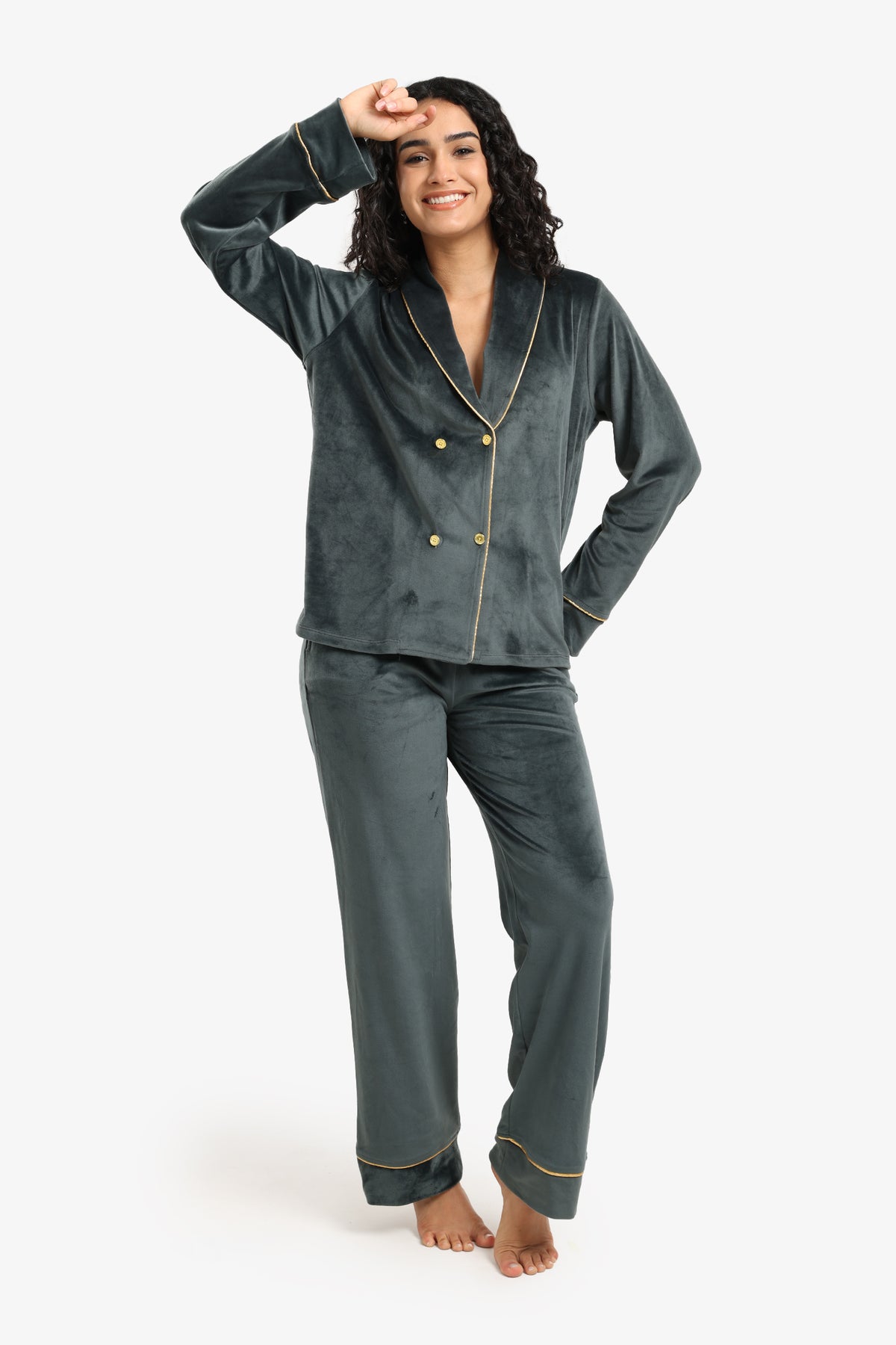 Double-Breasted Velvet Pyjama Set