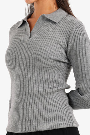 Ribbed Pullover with Collar