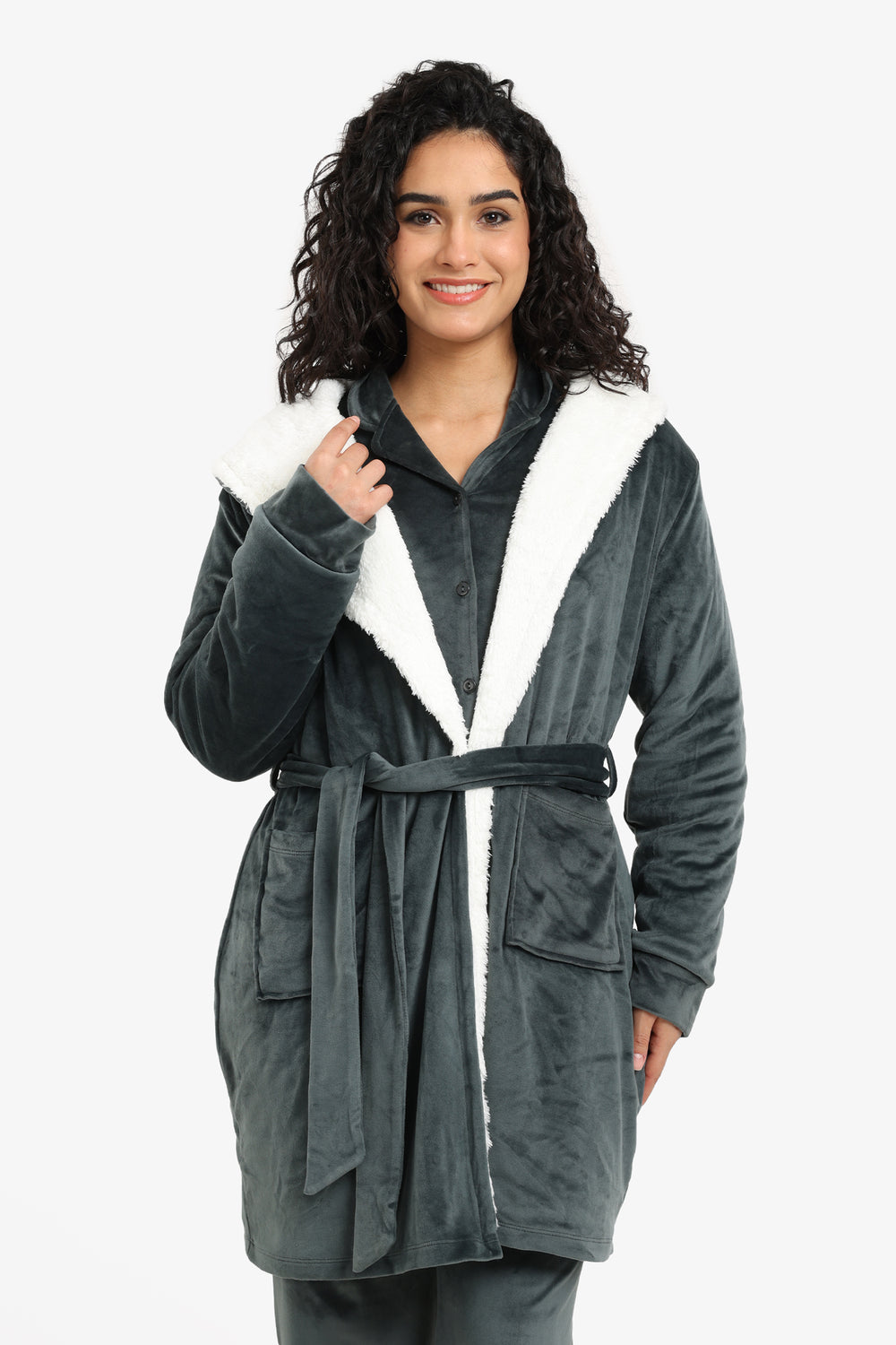 Padded Velvet Hooded Robe