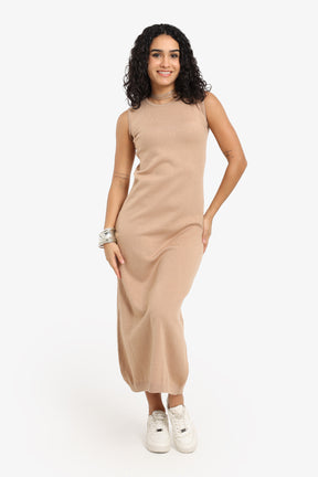 Dress with Ribbed Trim