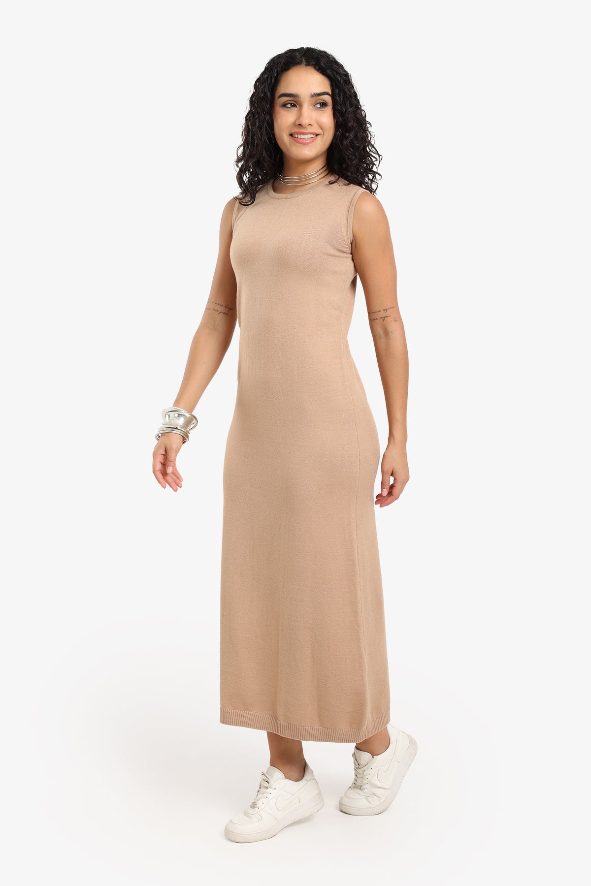 Dress with Ribbed Trim
