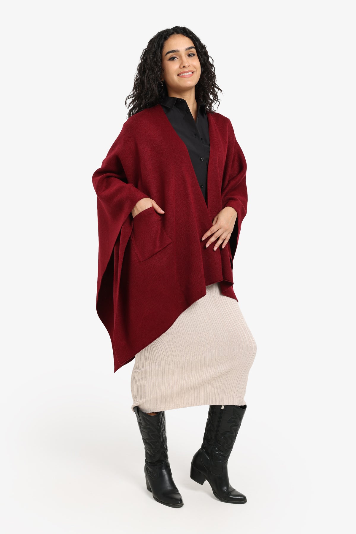 Knitted Poncho with Pockets