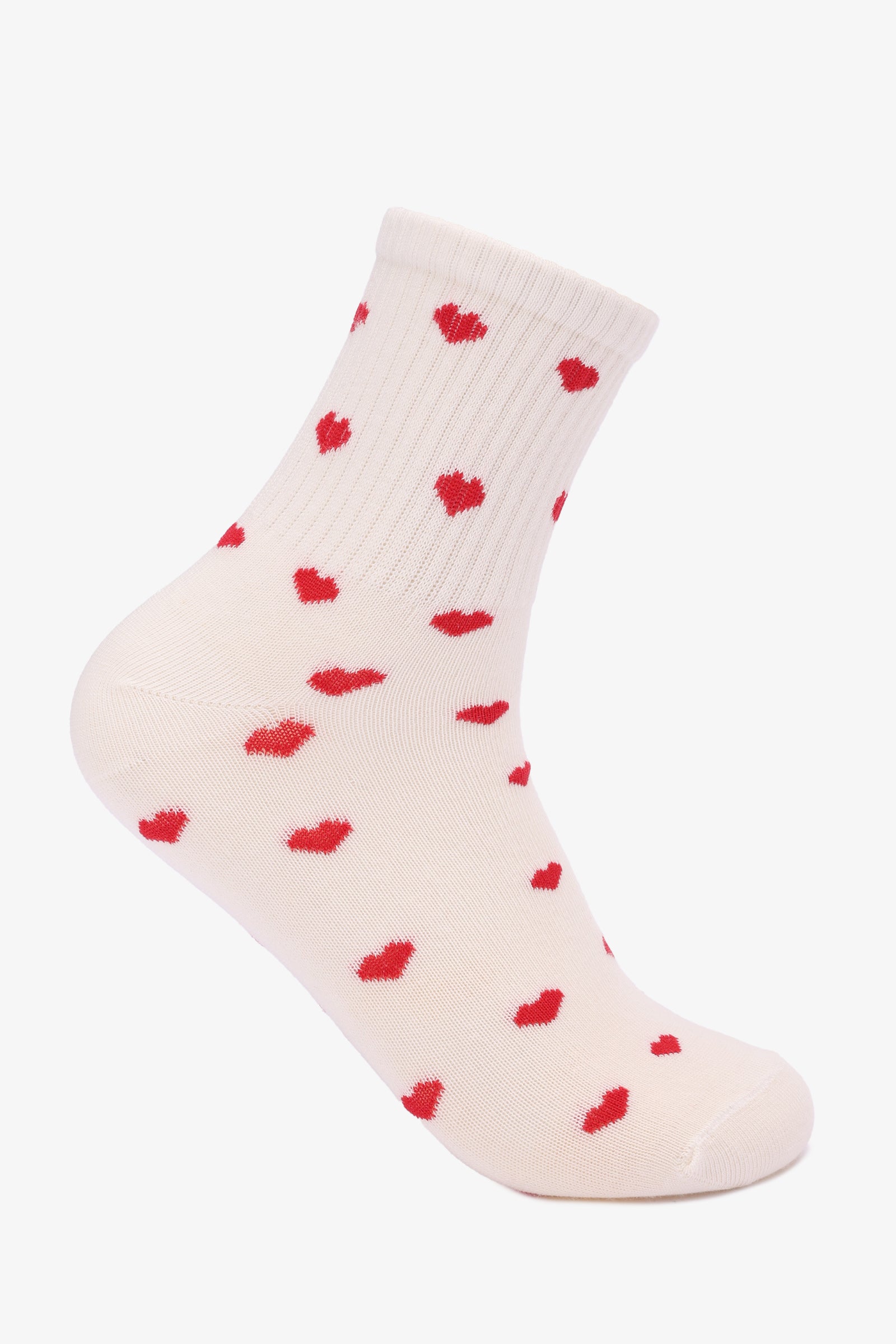 Ribbed Heart Print Socks -3 Pairs