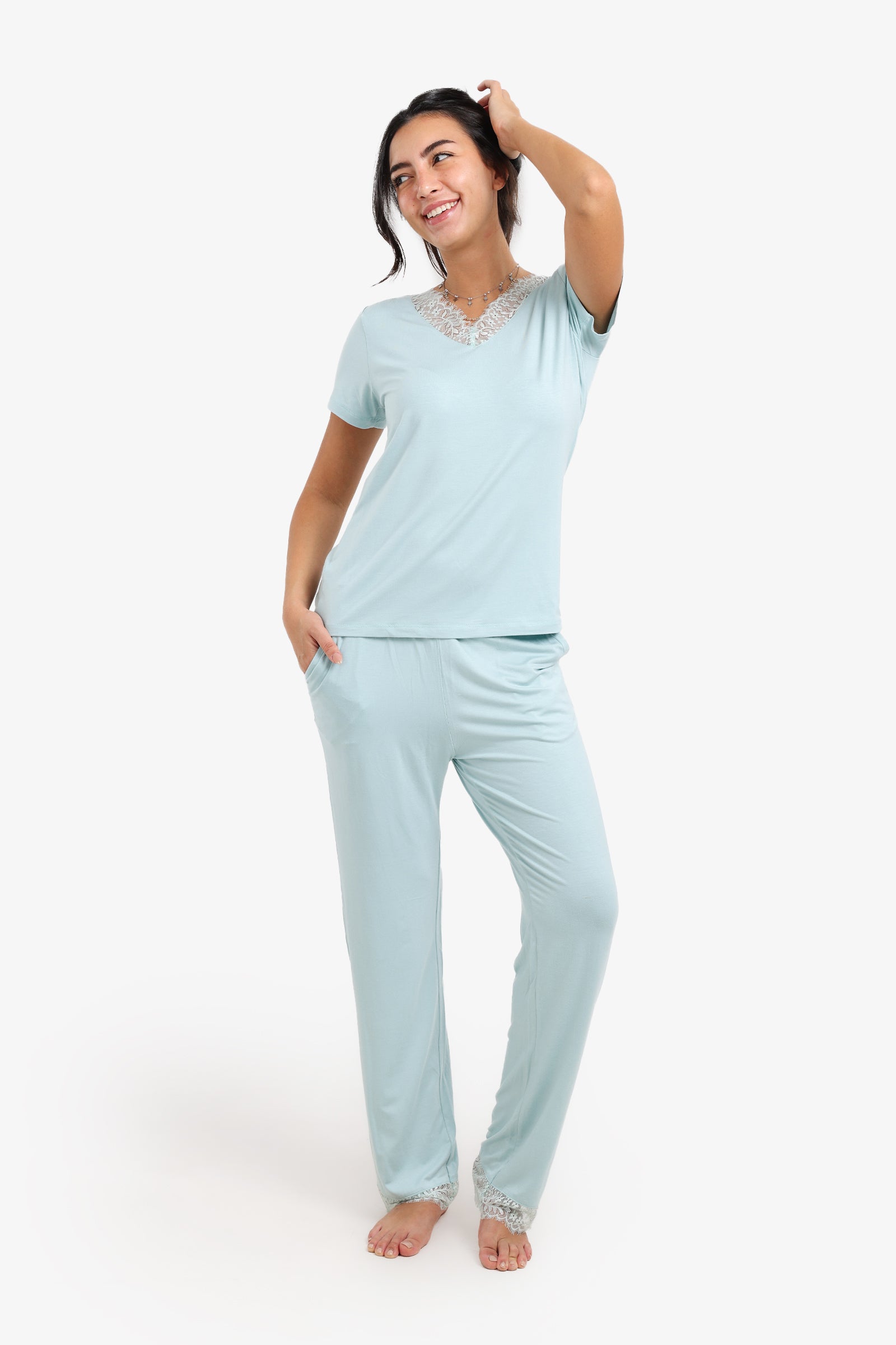 Pyjama Set with Lace Edges