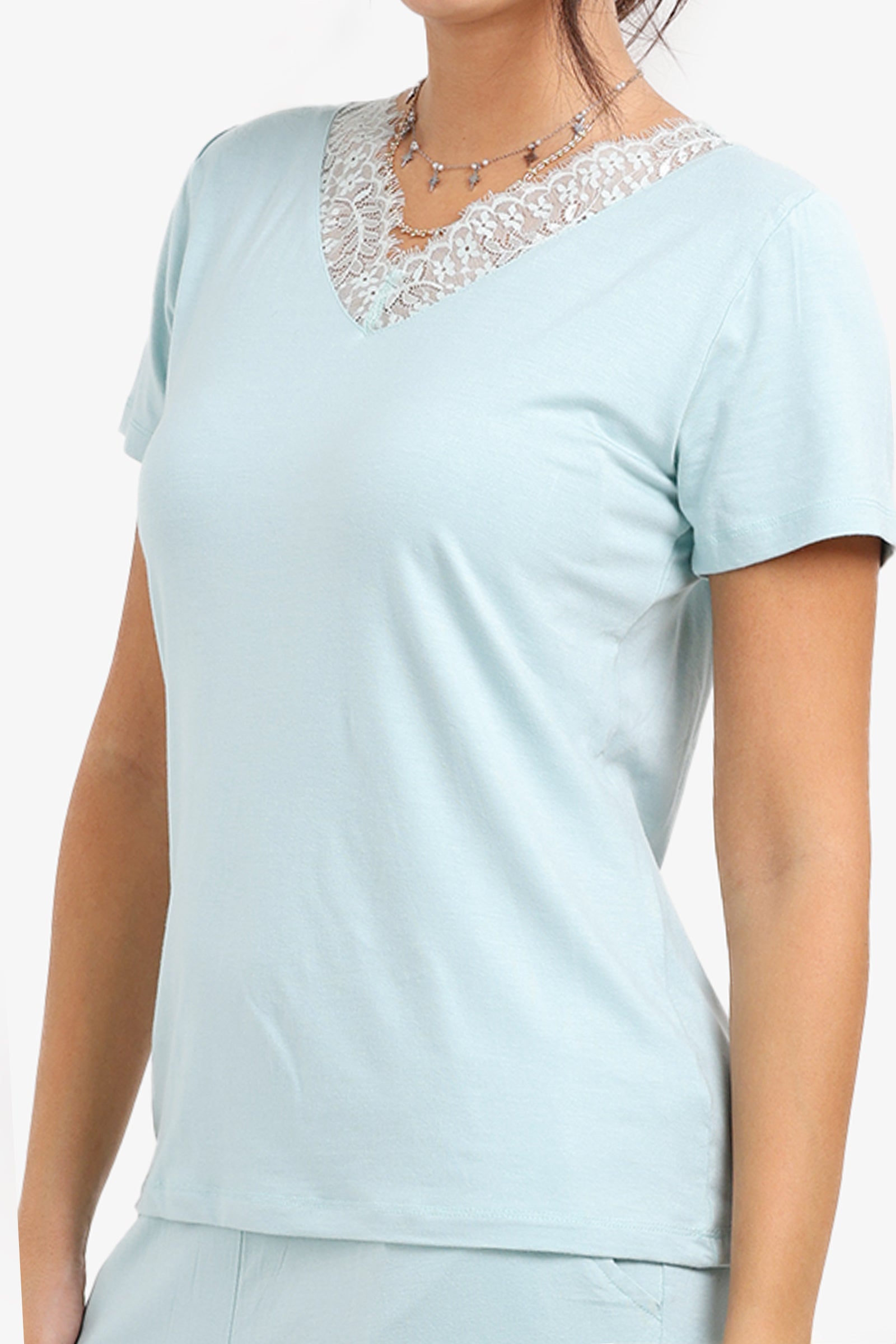 Pyjama Set with Lace Edges