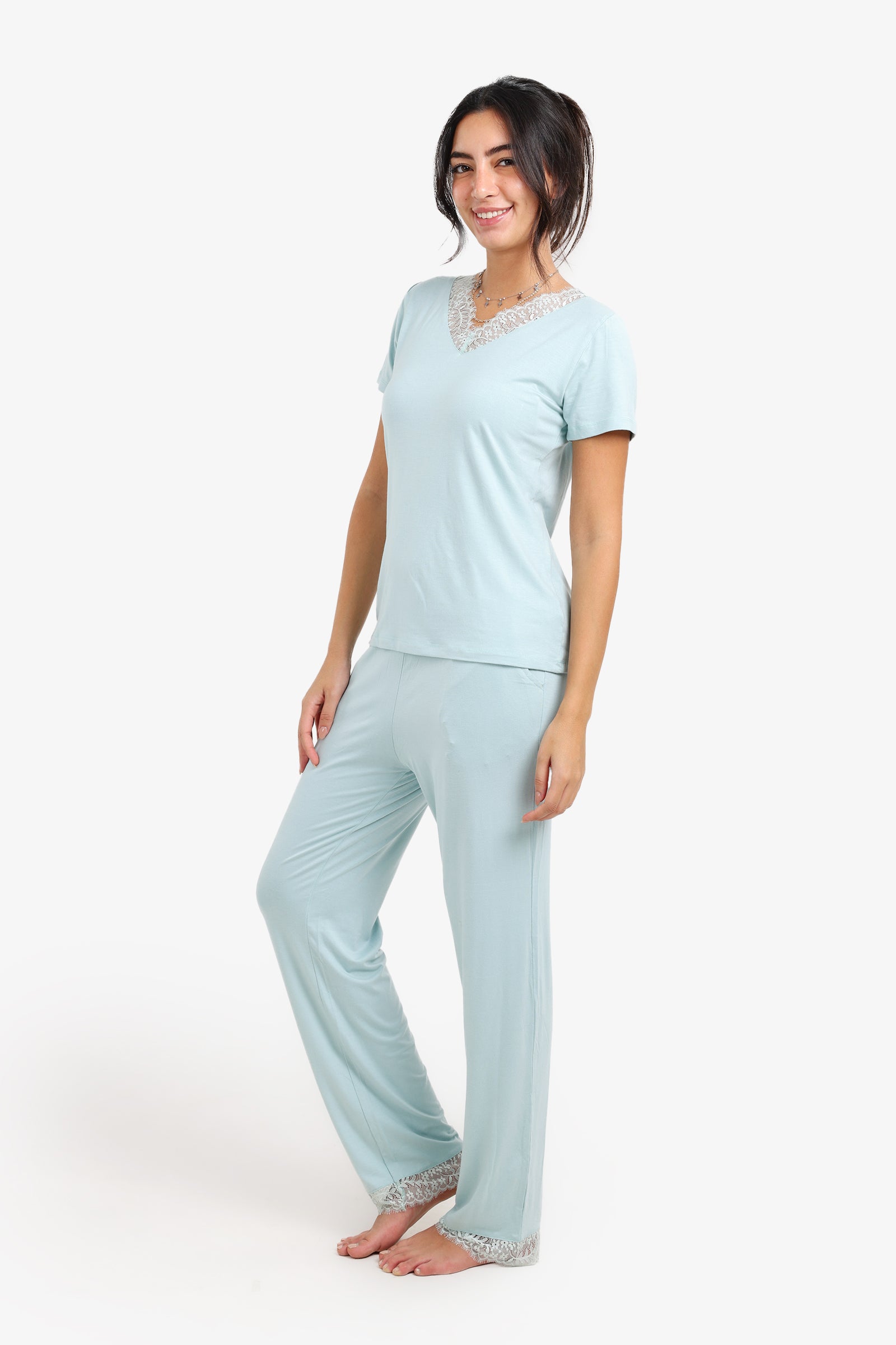 Pyjama Set with Lace Edges