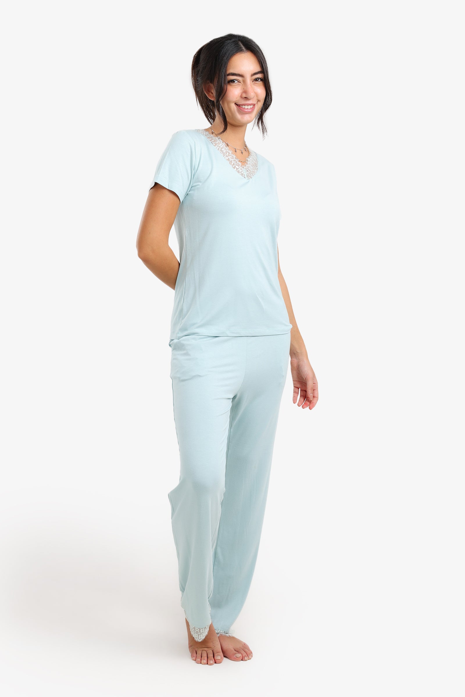 Pyjama Set with Lace Edges