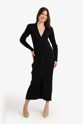Ribbed Button-Up Midi Dress