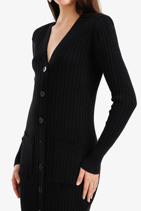 Ribbed Button-Up Midi Dress