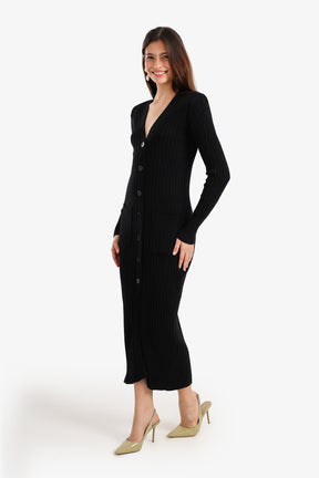 Ribbed Button-Up Midi Dress