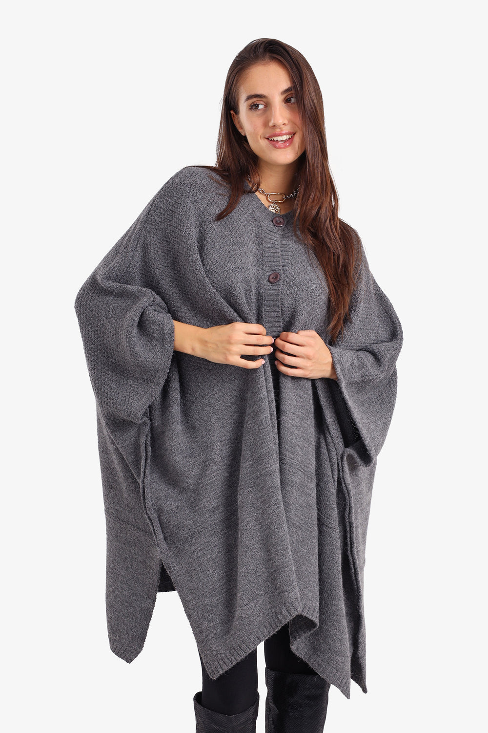 Asymmetrical Buttoned Poncho
