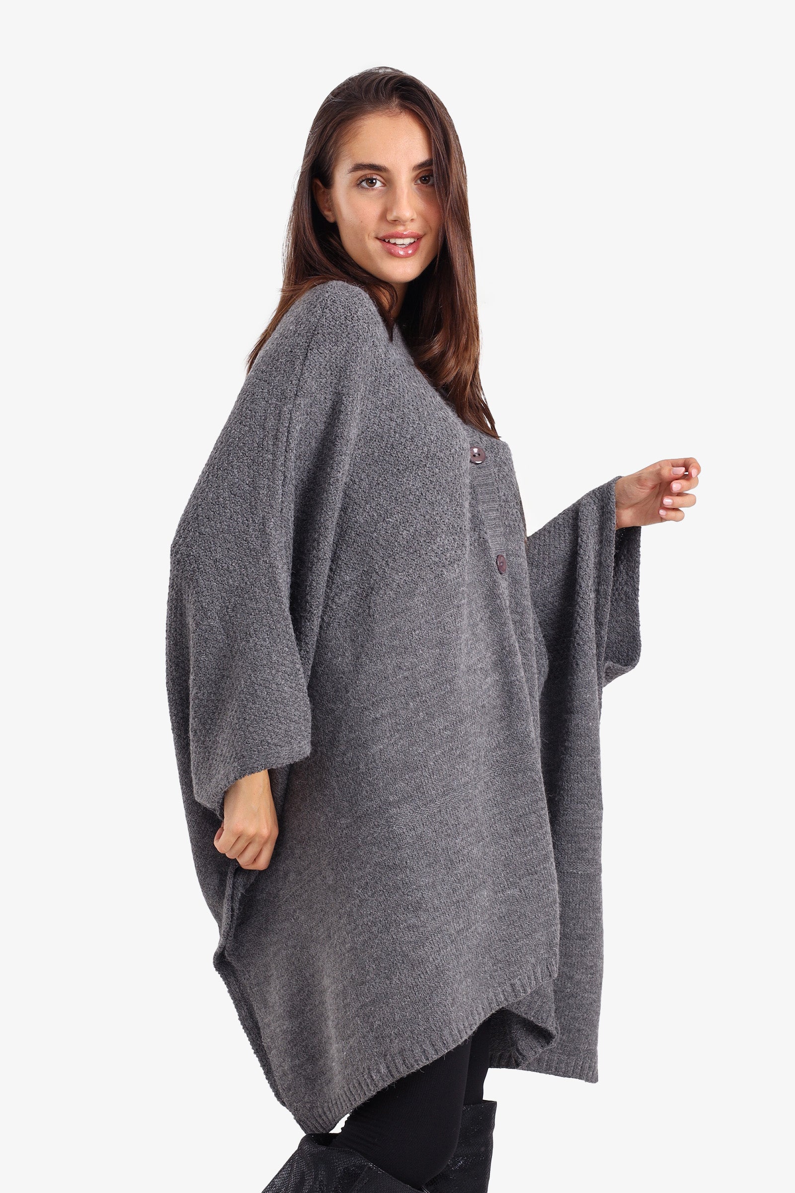 Asymmetrical Buttoned Poncho
