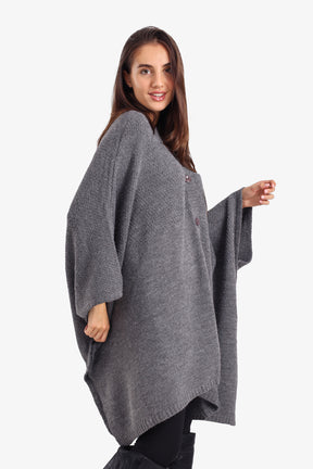 Asymmetrical Buttoned Poncho