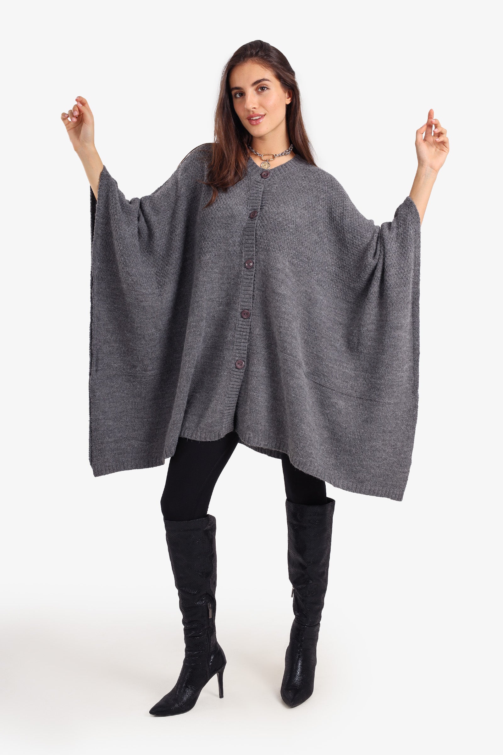 Asymmetrical Buttoned Poncho