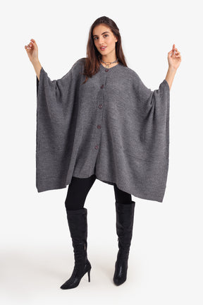 Asymmetrical Buttoned Poncho