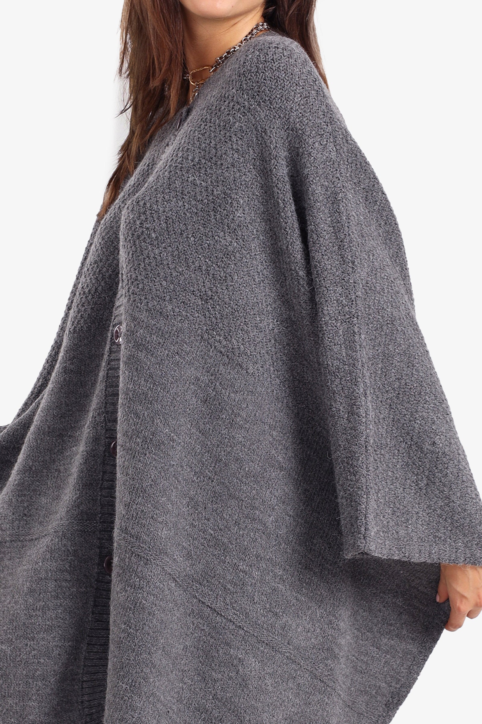 Asymmetrical Buttoned Poncho