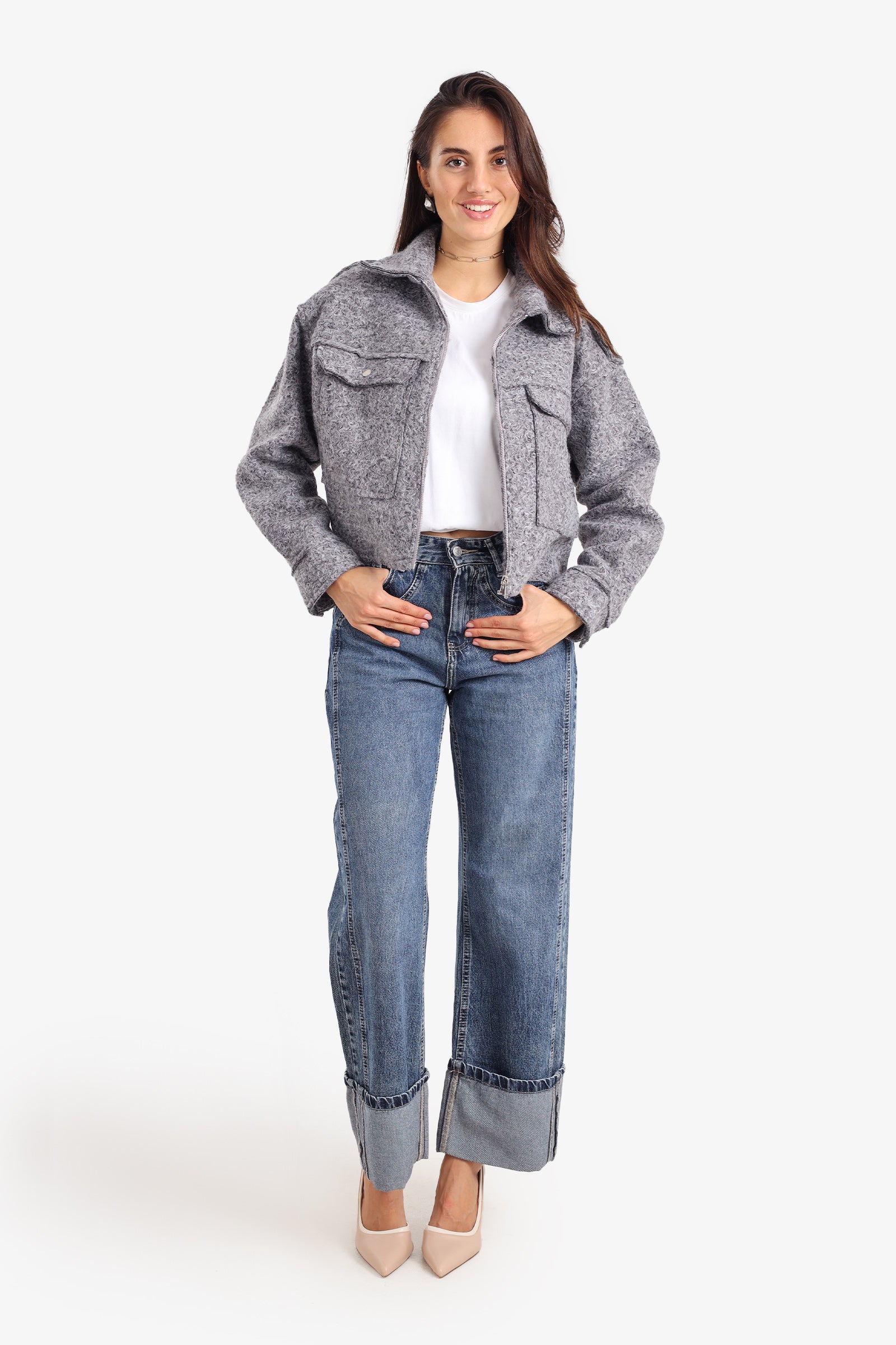Cropped Fleece Zip-Up Jacket