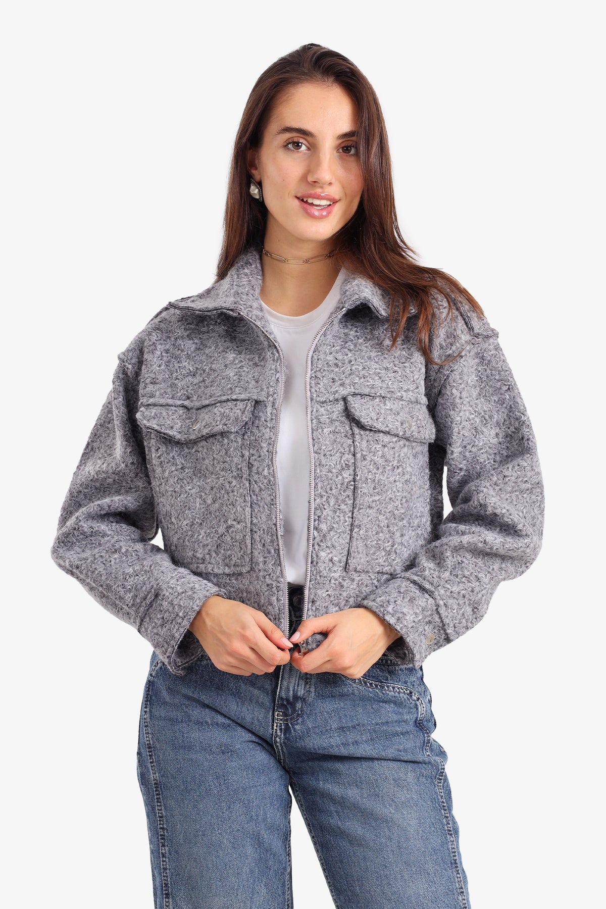Cropped Fleece Zip-Up Jacket