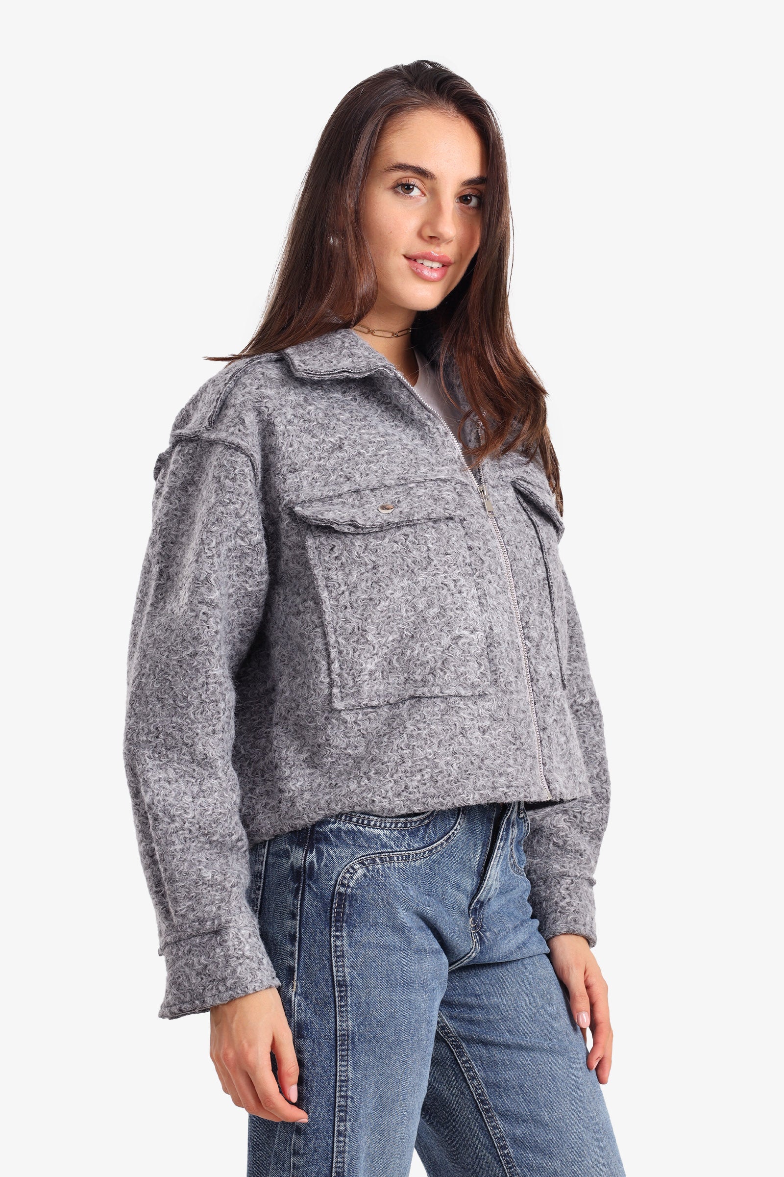 Cropped Fleece Zip-Up Jacket