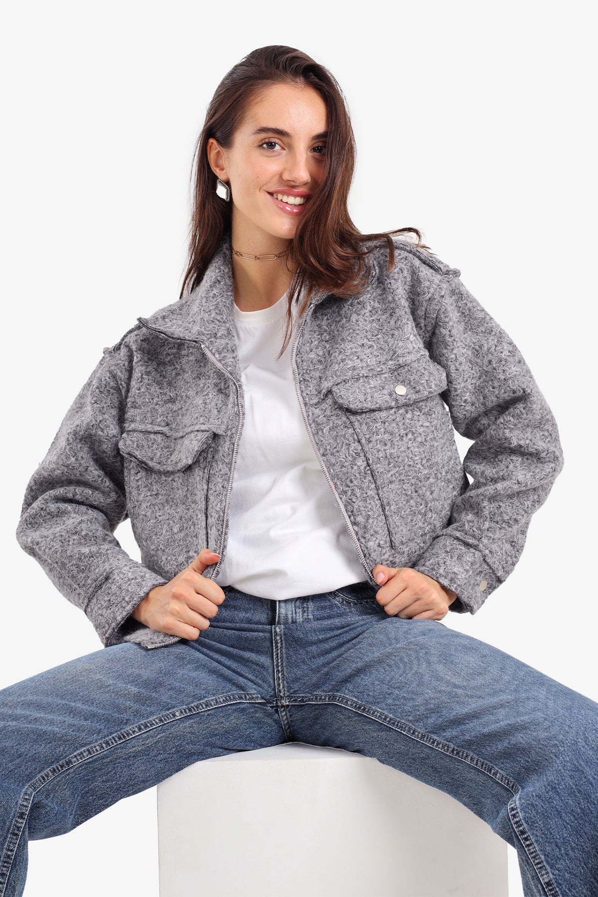 Cropped Fleece Zip-Up Jacket