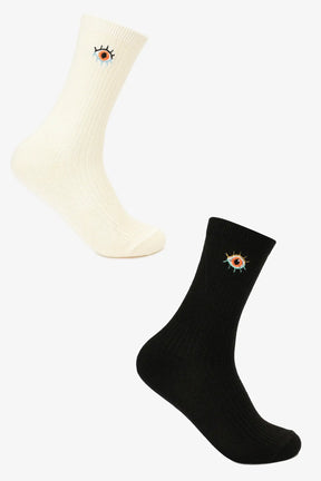 Eye-Printed Long Socks - 2 Pairs