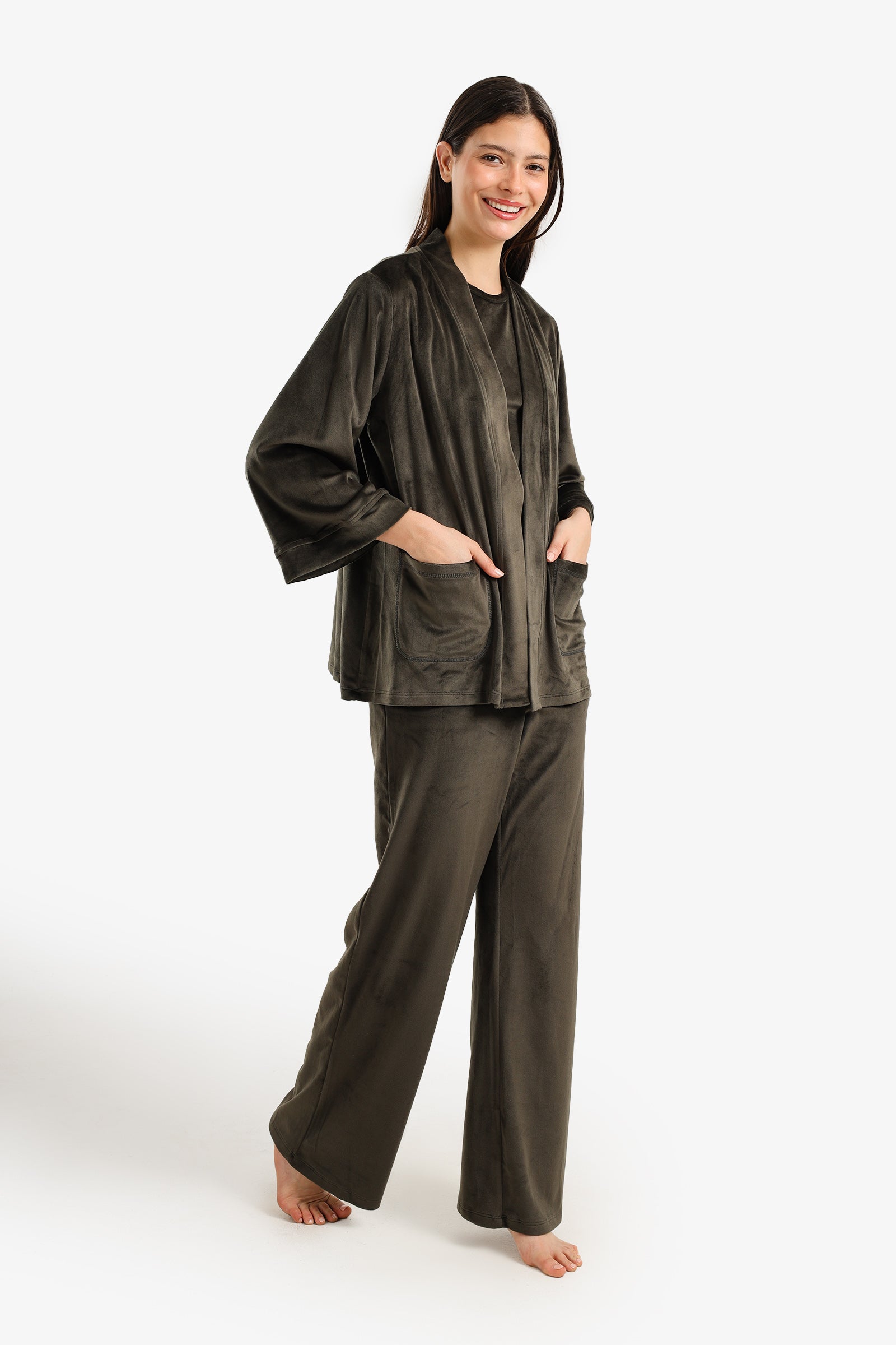 بيجامة قطيفة من 3 قطع 