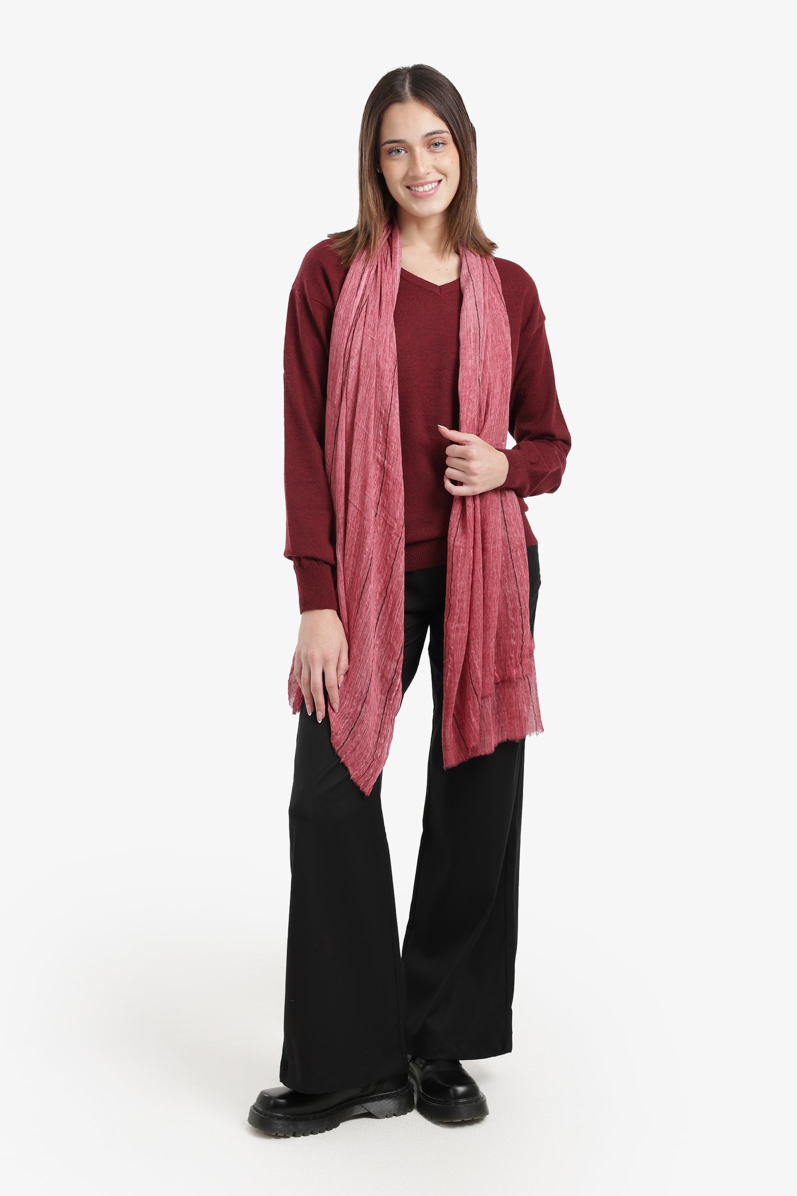 Striped Scarf with Fringed Edges