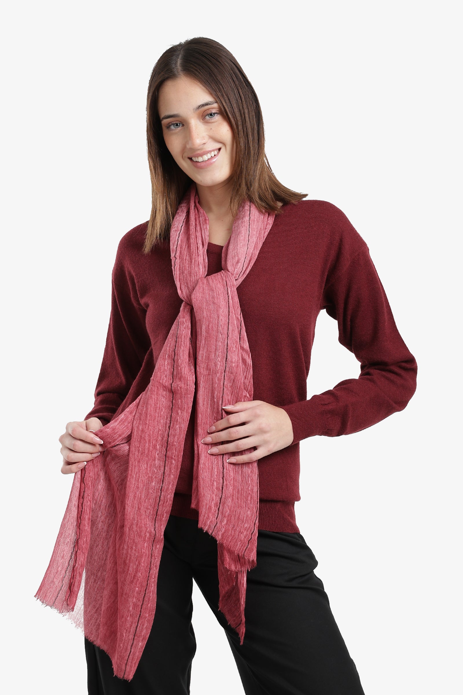Striped Scarf with Fringed Edges
