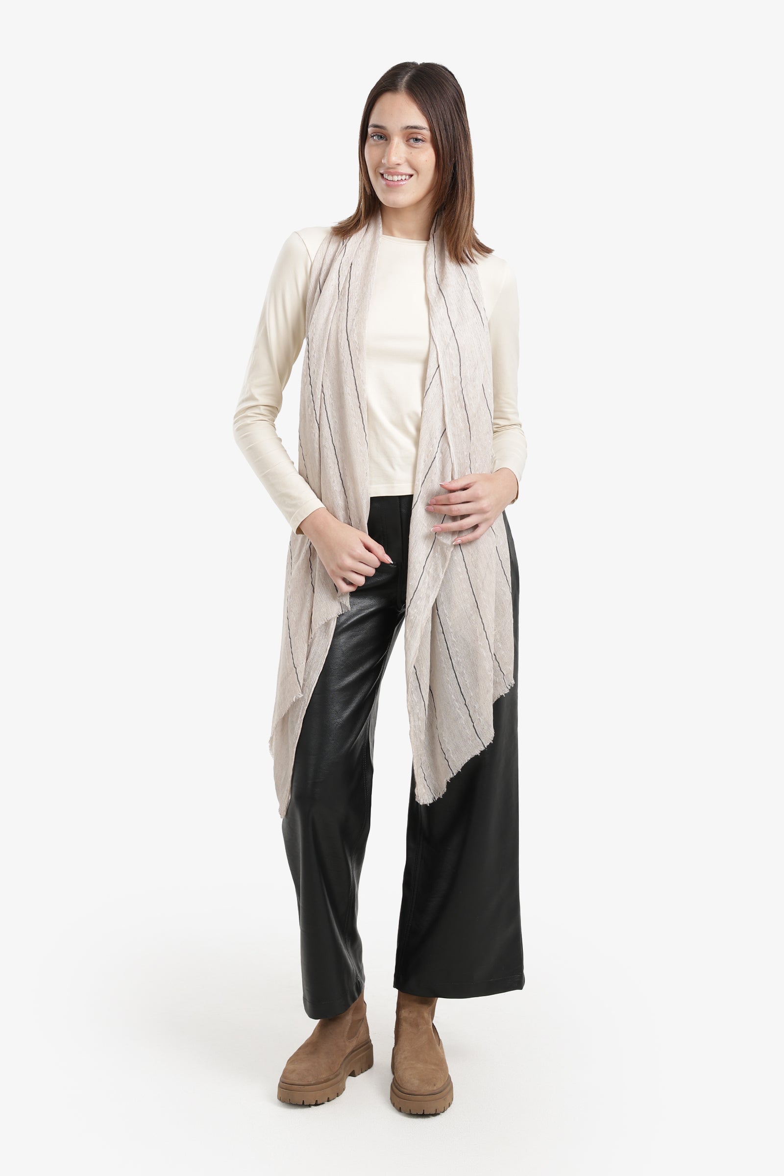 Striped Scarf with Fringed Edges