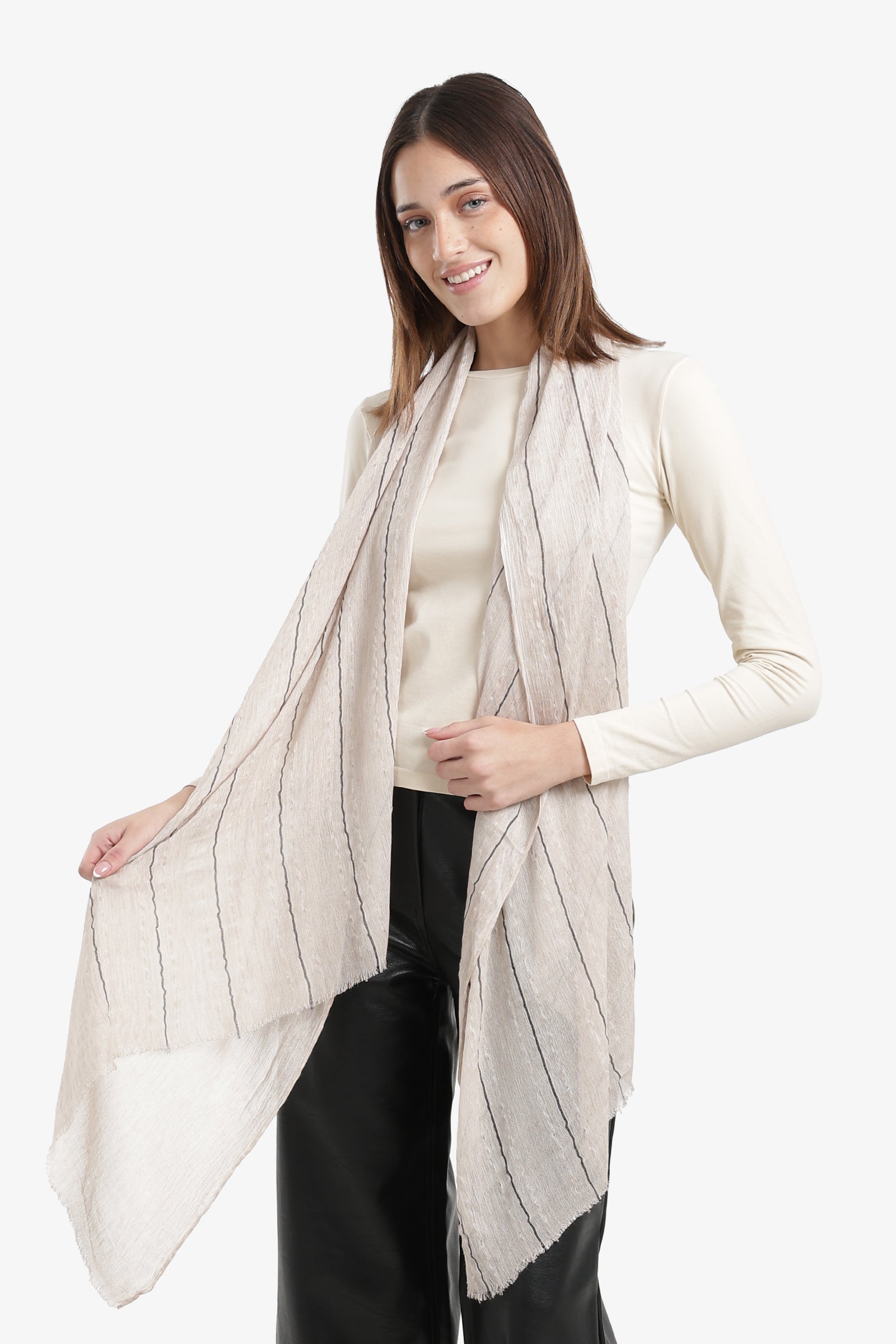 Striped Scarf with Fringed Edges