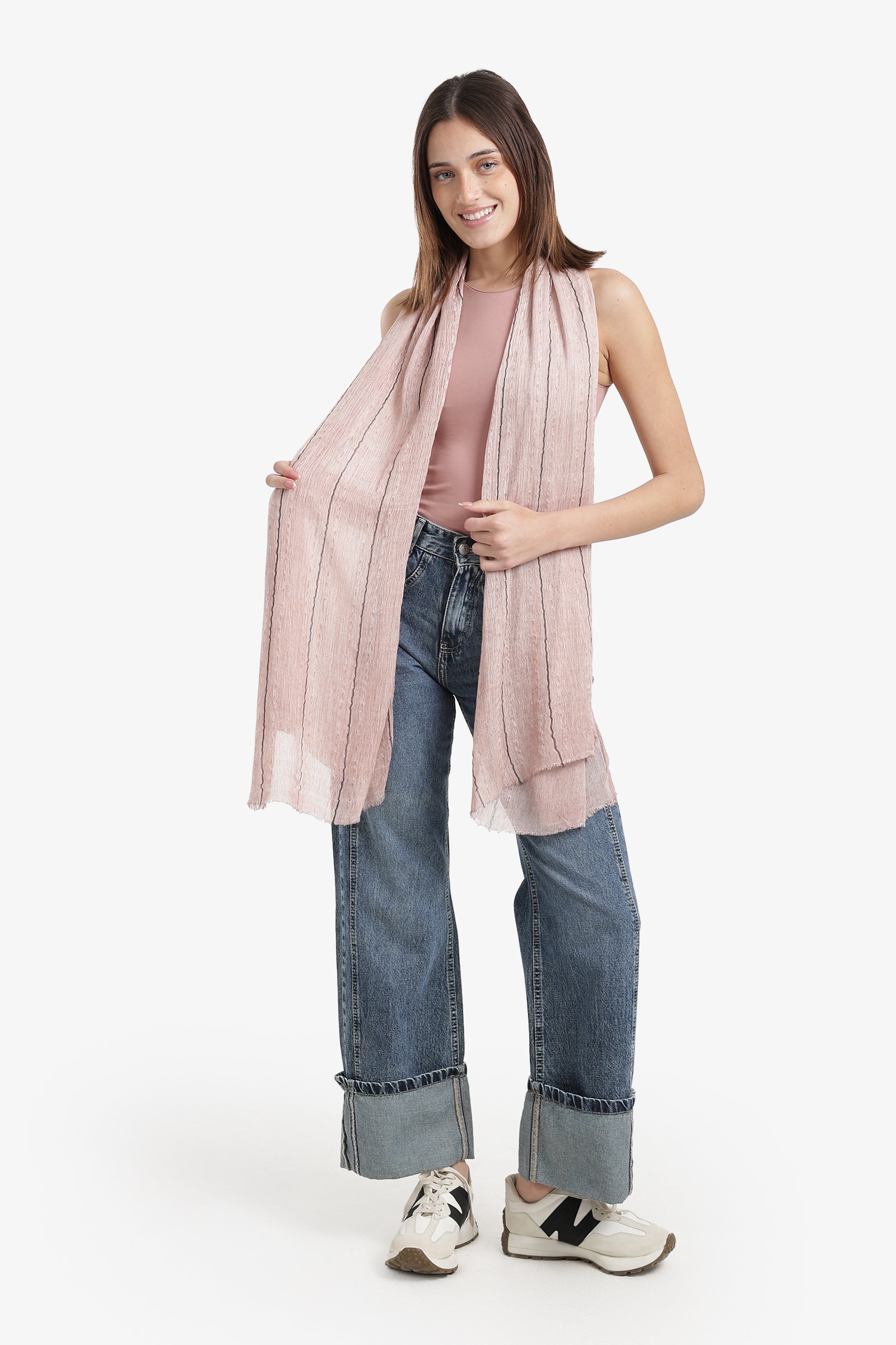 Striped Scarf with Fringed Edges