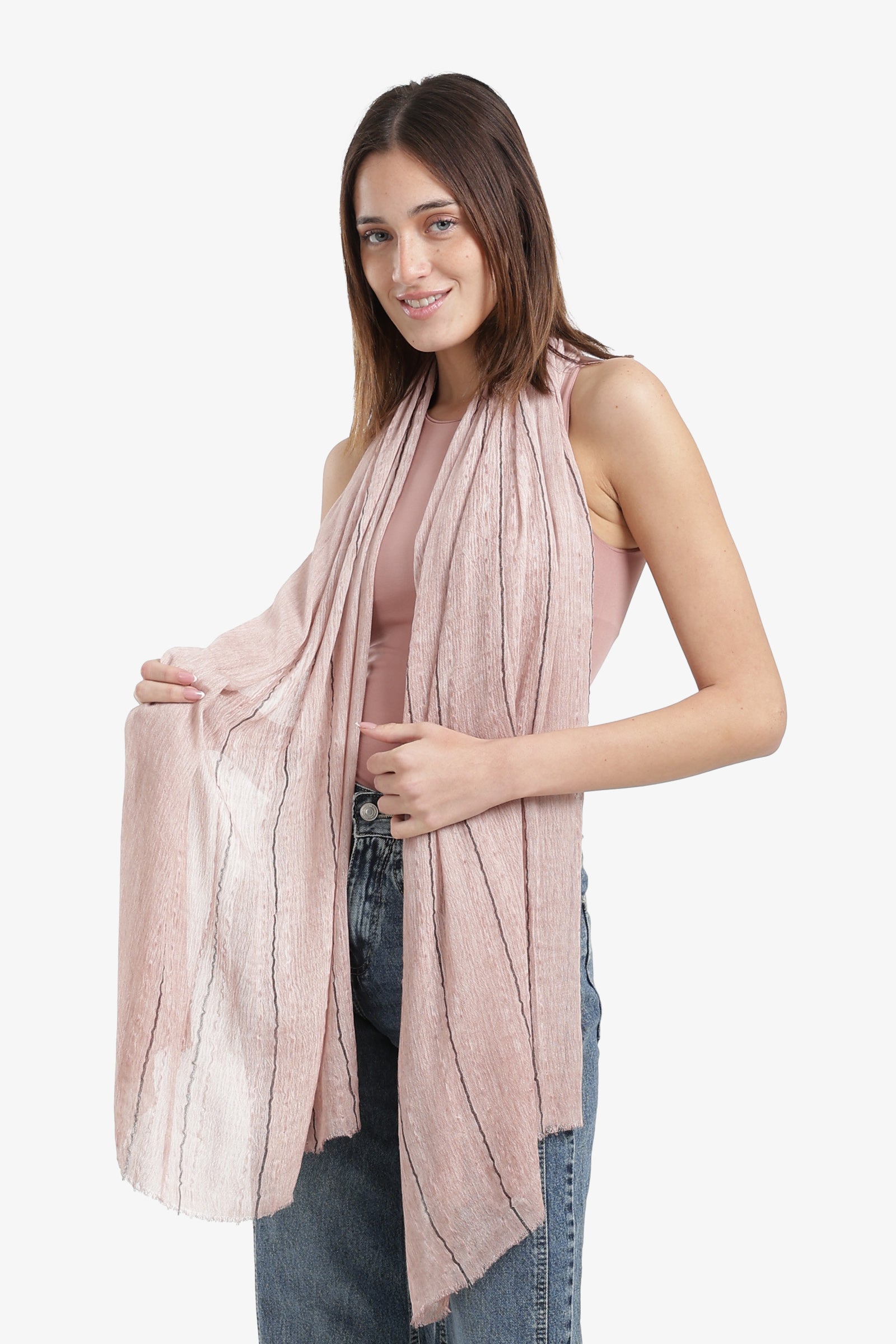 Striped Scarf with Fringed Edges