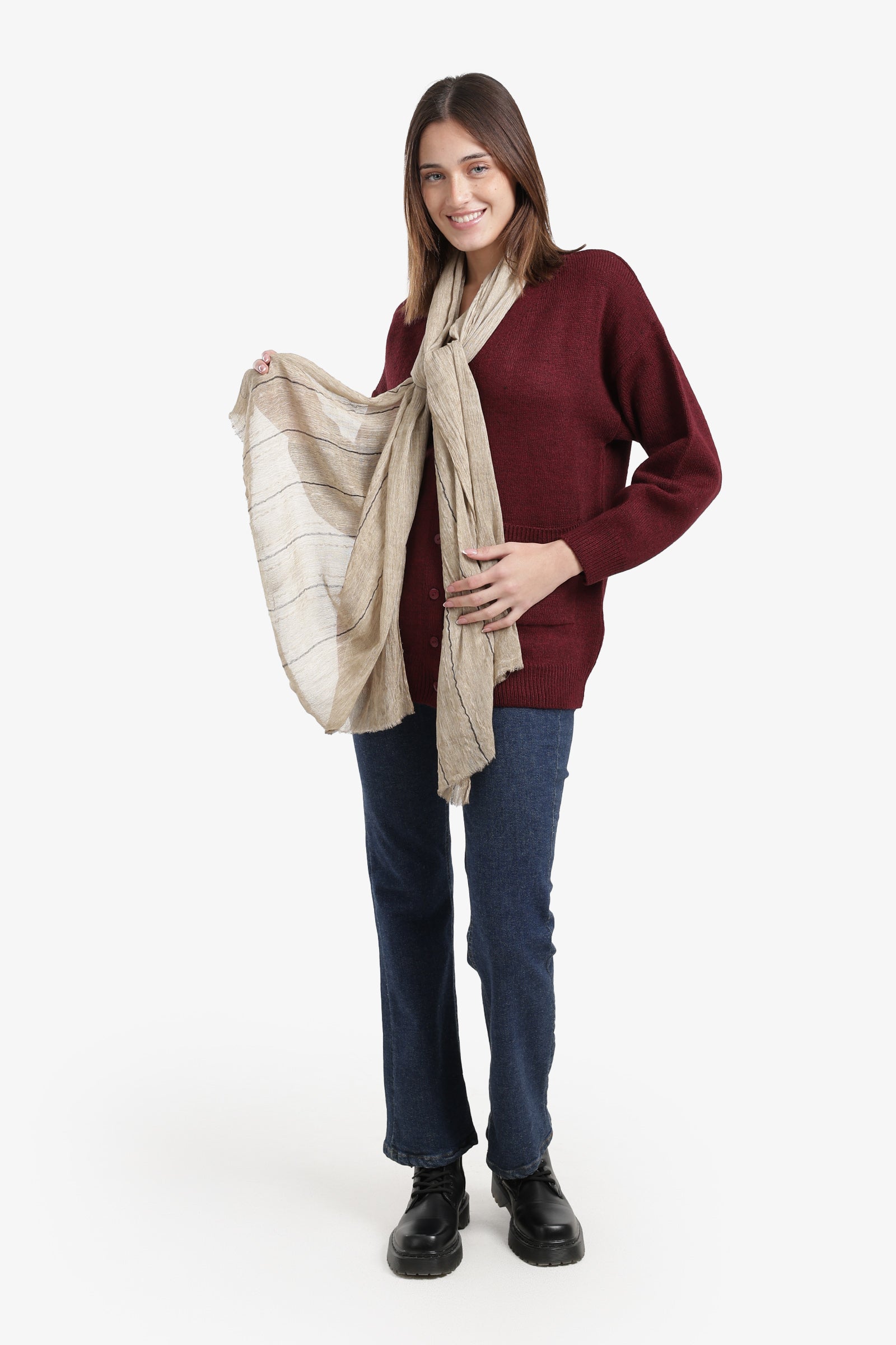 Striped Scarf with Fringed Edges