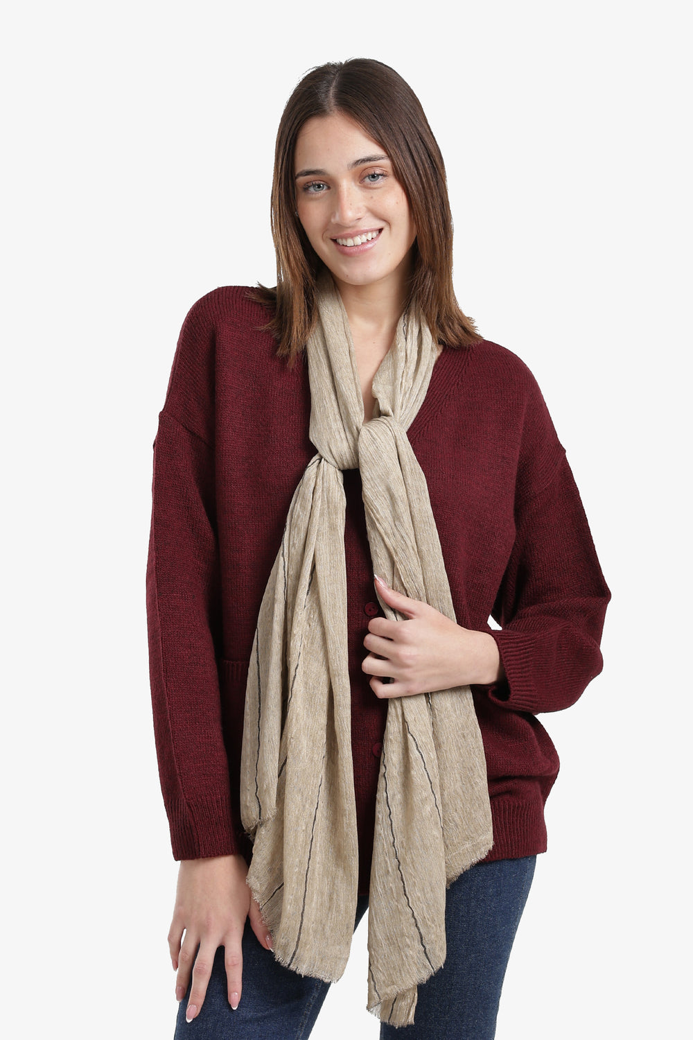 Striped Scarf with Fringed Edges