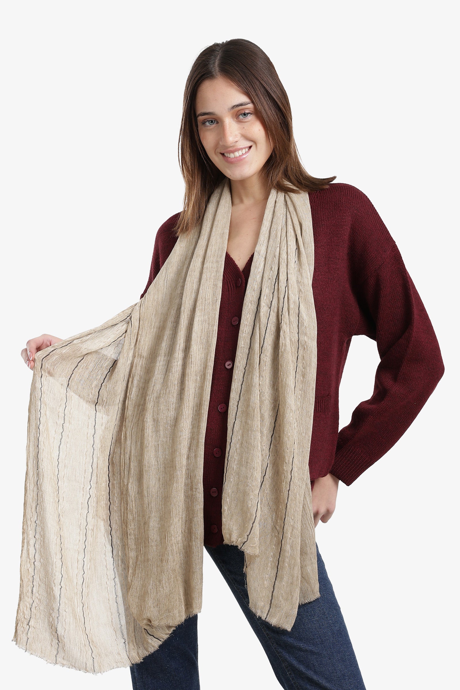 Striped Scarf with Fringed Edges