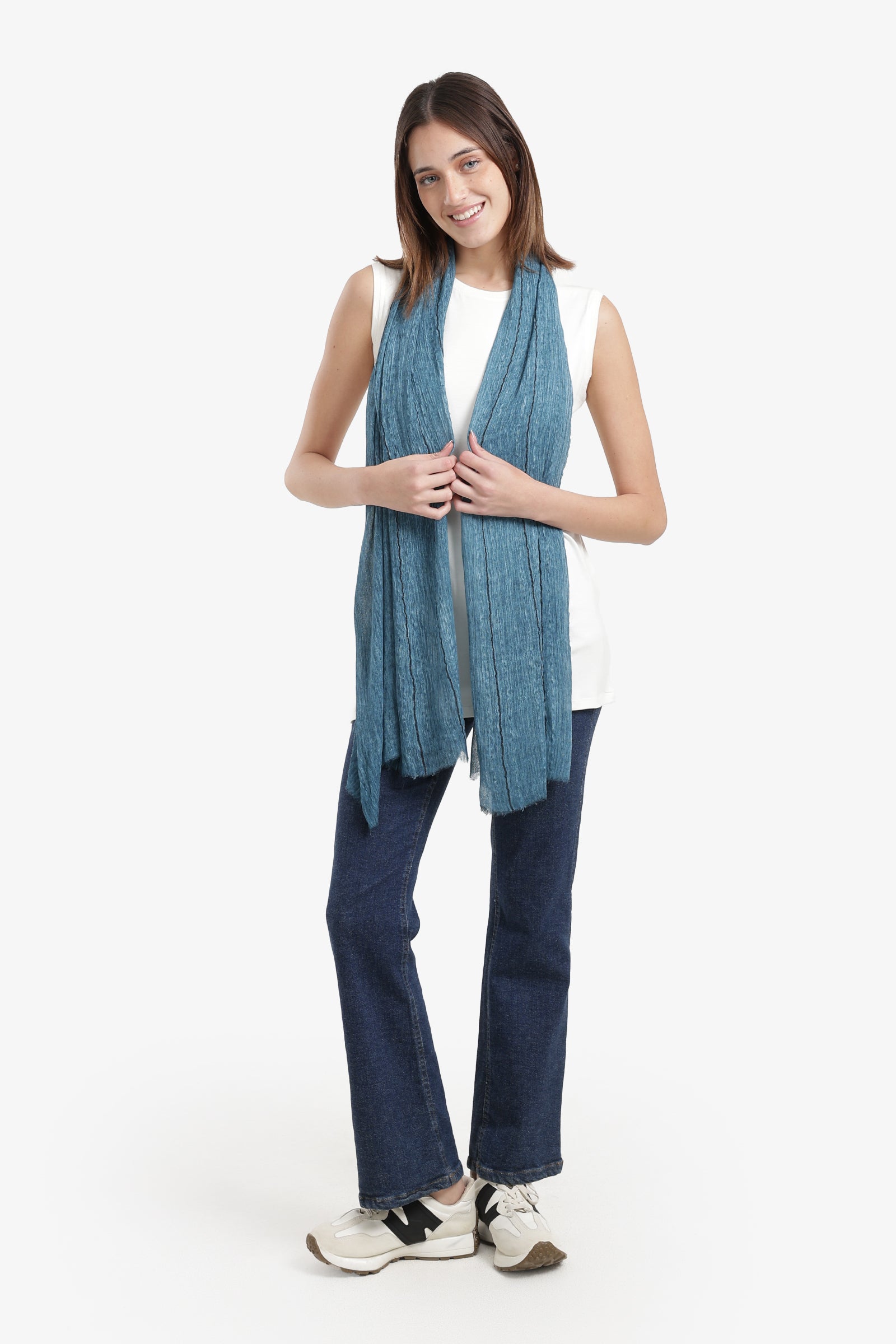 Striped Scarf with Fringed Edges