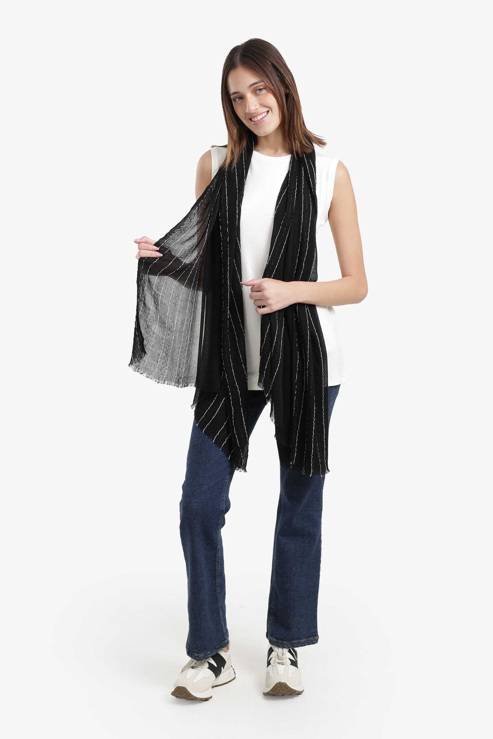 Striped Scarf with Fringed Edges