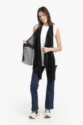 Striped Scarf with Fringed Edges