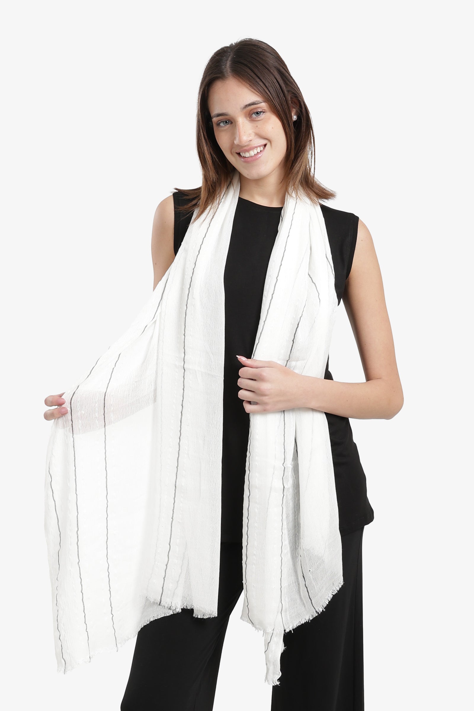 Striped Scarf with Fringed Edges