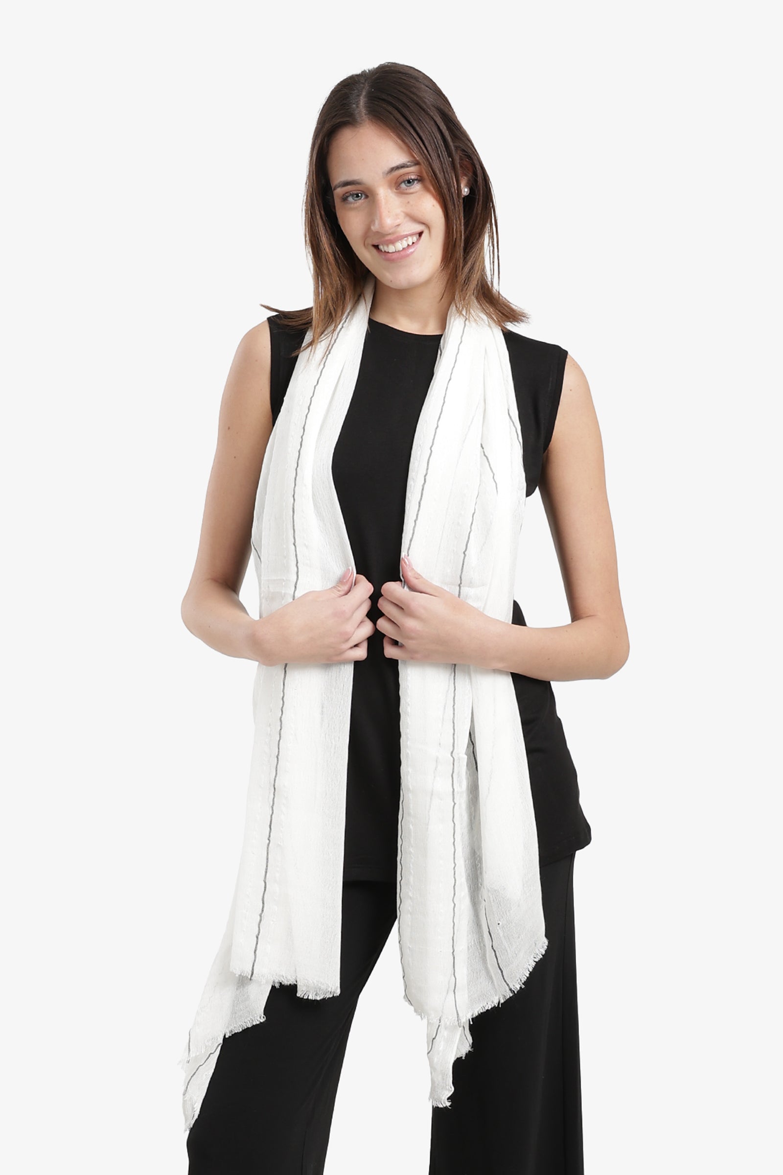 Striped Scarf with Fringed Edges