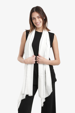 Striped Scarf with Fringed Edges